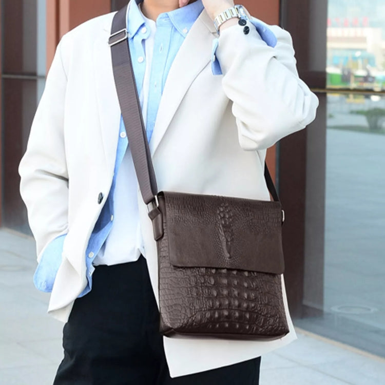 Men Vertical PU Leather Shoulder Bag Water-Repellent Casual Briefcase