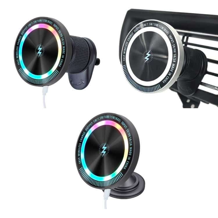 Magsafe 15W Magnetic Colorful Light Wireless Charging Mobile Phone Holder, Color: A9 Air Outlet Dark Gray