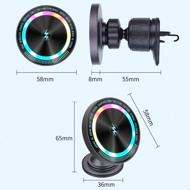 Magsafe 15W Magnetic Colorful Light Wireless Charging Mobile Phone Holder, Color: A9 Air Outlet Dark Gray