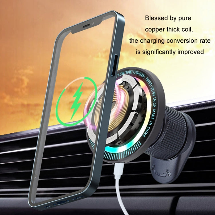 Magsafe 15W Magnetic Colorful Light Wireless Charging Mobile Phone Holder, Color: A9 Air Outlet Dark Gray