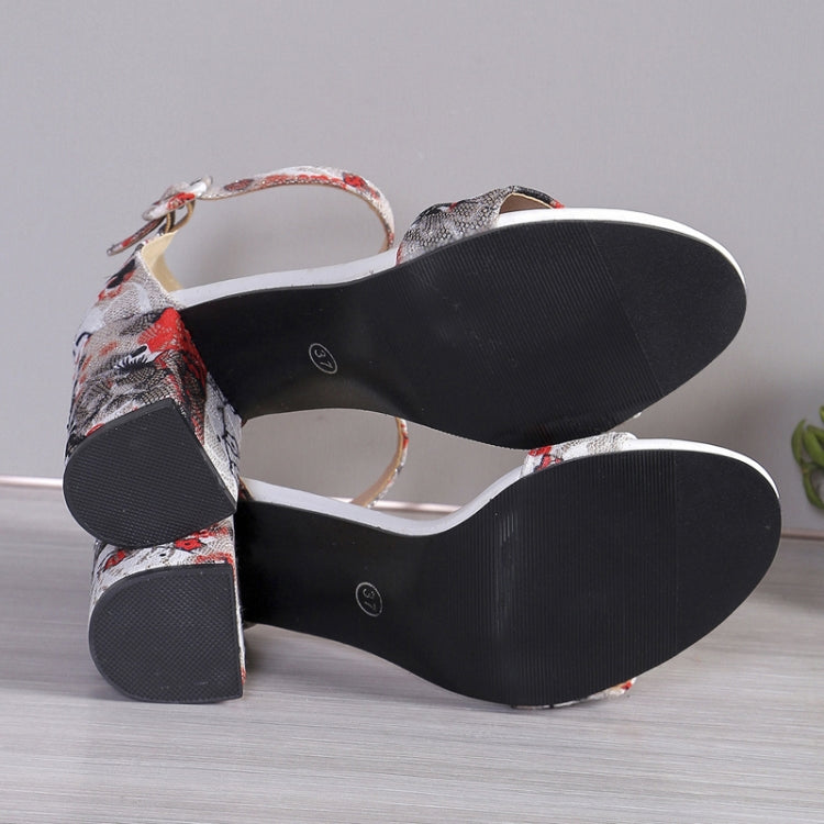 Women Summer Roman Sandals Thick Bottom Slope Heel Printed Buckle High Heels Sandals, Size: 39