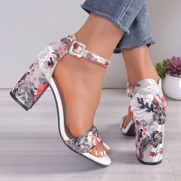 Women Summer Roman Sandals Thick Bottom Slope Heel Printed Buckle High Heels Sandals, Size: 39