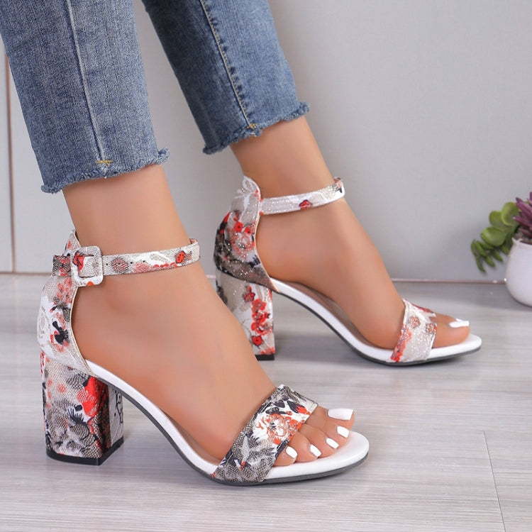 Women Summer Roman Sandals Thick Bottom Slope Heel Printed Buckle High Heels Sandals, Size: 42
