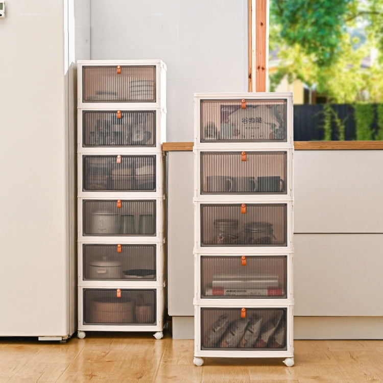5-Tier Stackable Plastic Storage Bins With Wheels & Magnetic Door For Snacks, Clothes, Kitchen Supplies, Shoes