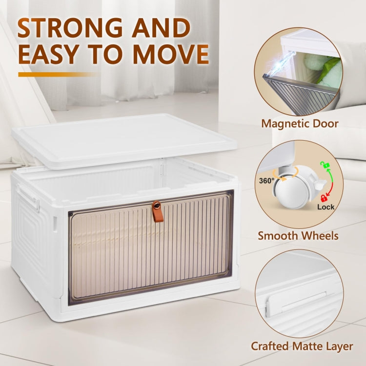 4-Tier Stackable Plastic Storage Bins With Wheels & Magnetic Door For Snacks, Clothes, Kitchen Supplies, Shoes