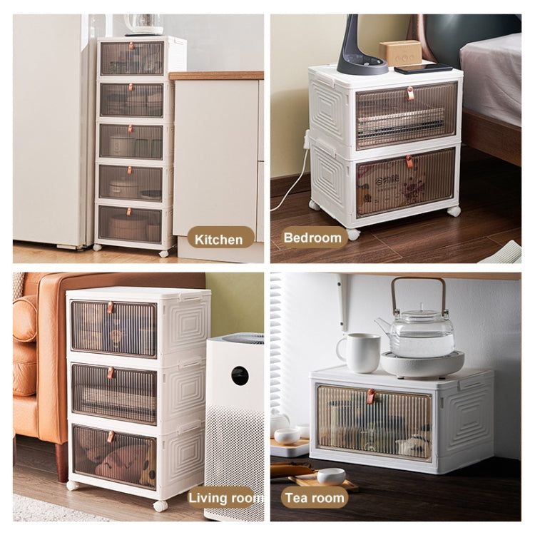 5-Tier Stackable Plastic Storage Bins With Wheels & Magnetic Door For Snacks, Clothes, Kitchen Supplies, Shoes
