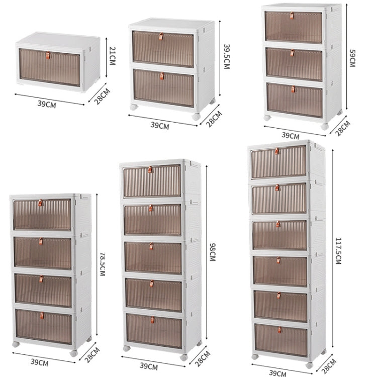 5-Tier Stackable Plastic Storage Bins With Wheels & Magnetic Door For Snacks, Clothes, Kitchen Supplies, Shoes