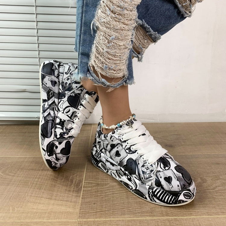 Outdoor Thick Bottom Lacing Sneakers Cartoon Graffiti Printed Couple Casual Shoes, Size: 36