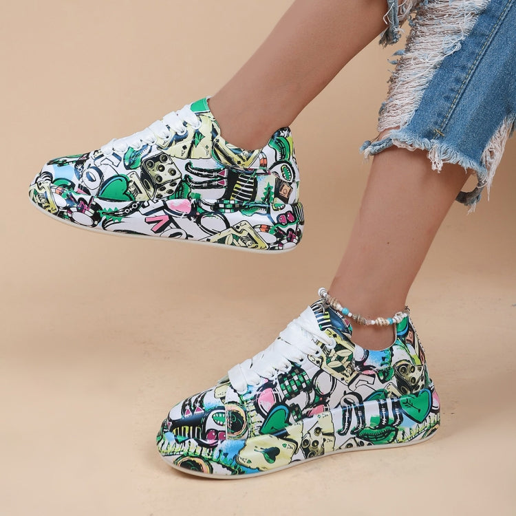 Outdoor Thick Bottom Lacing Sneakers Cartoon Graffiti Printed Couple Casual Shoes, Size: 37