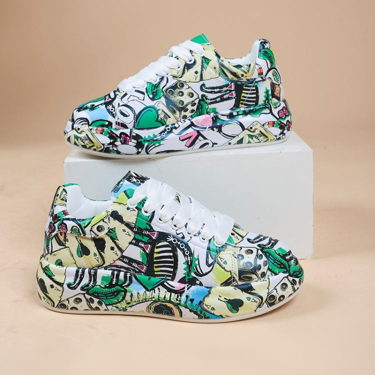 Outdoor Thick Bottom Lacing Sneakers Cartoon Graffiti Printed Couple Casual Shoes, Size: 41