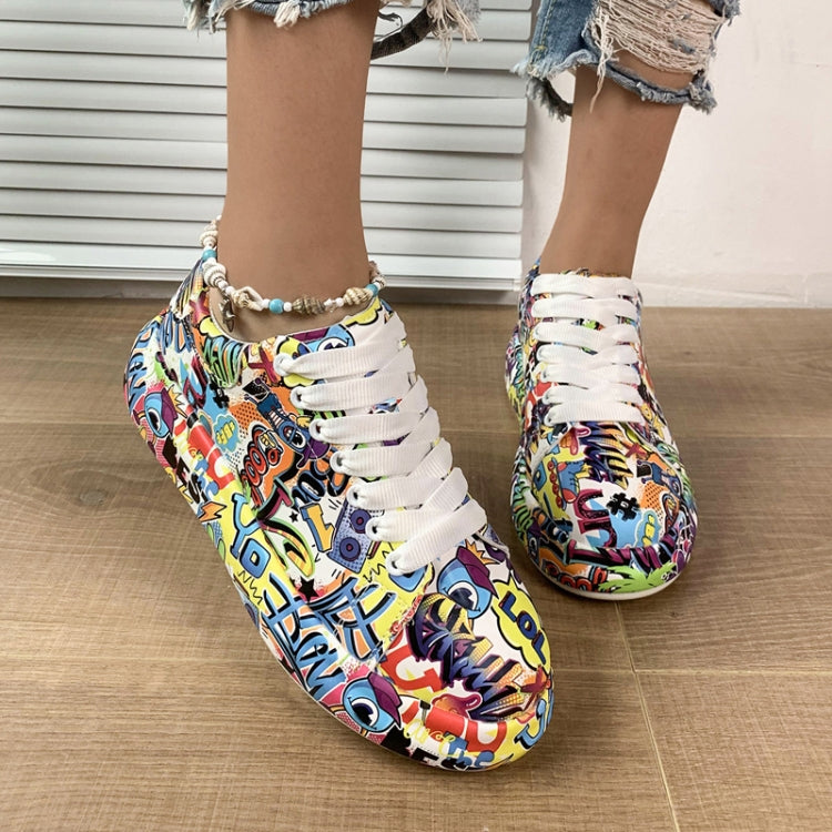 Outdoor Thick Bottom Lacing Sneakers Cartoon Graffiti Printed Couple Casual Shoes, Size: 39