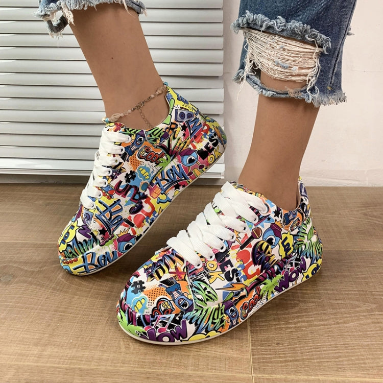 Outdoor Thick Bottom Lacing Sneakers Cartoon Graffiti Printed Couple Casual Shoes, Size: 42