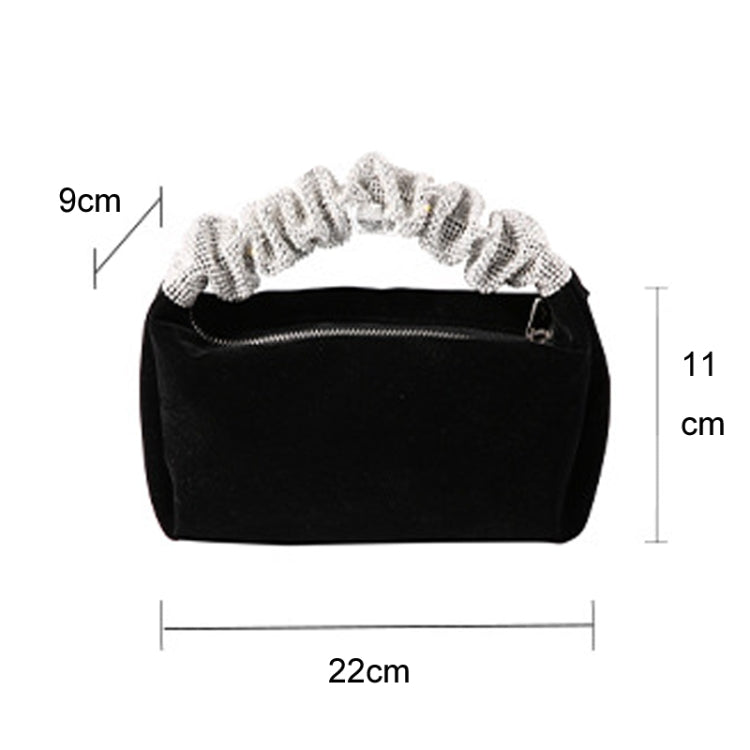 Velvet With Rhinestones Evening Bag Ladies Banquet Evening Clutch Bag - Black