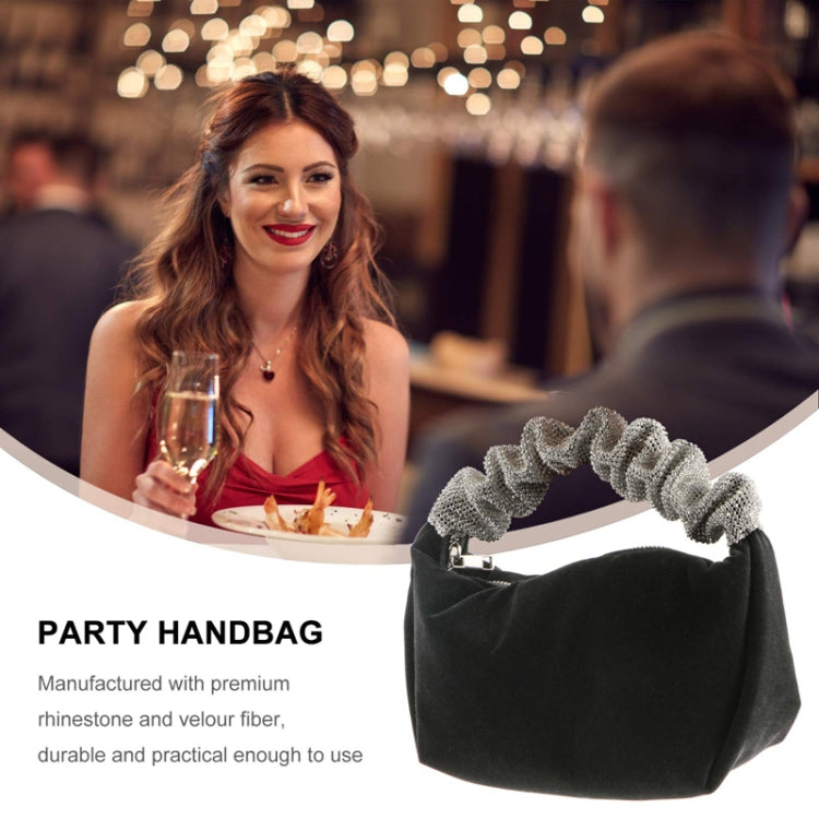 Velvet With Rhinestones Evening Bag Ladies Banquet Evening Clutch Bag - Black