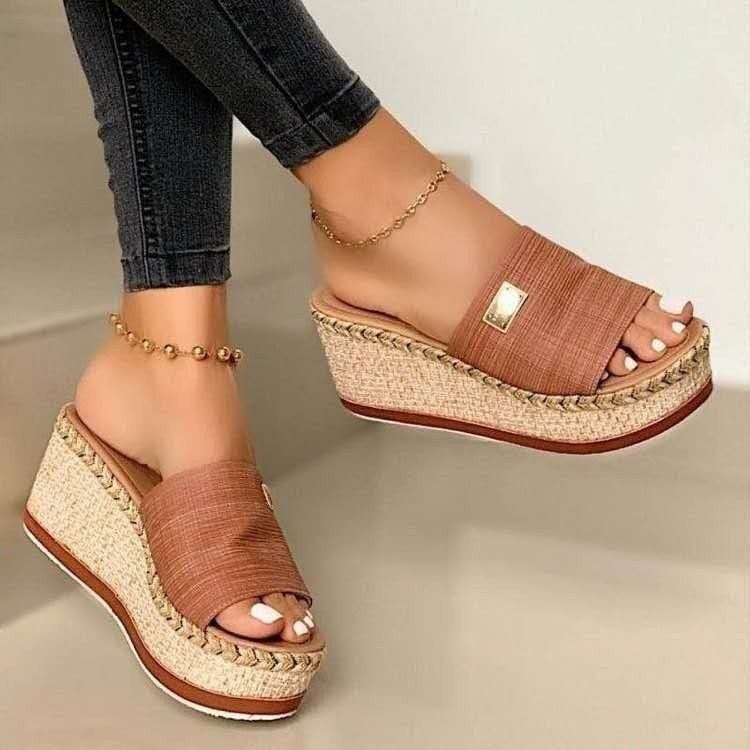 Summer Casual Sandals Women Shoes Hemp Rope Woven Thick Bottom Slope Heel Slippers, Size: 42