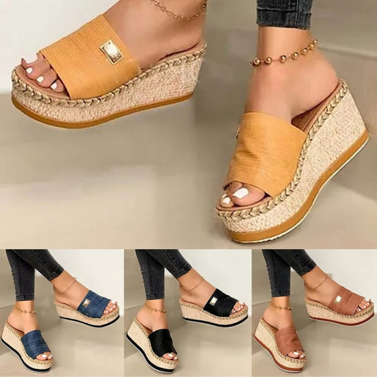 Summer Casual Sandals Women Shoes Hemp Rope Woven Thick Bottom Slope Heel Slippers, Size: 36