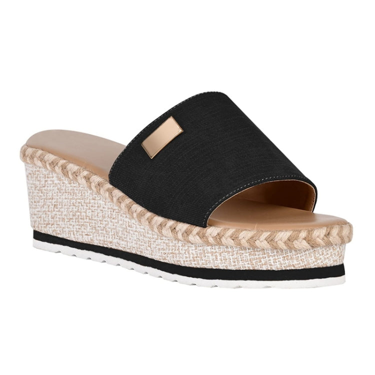 Summer Casual Sandals Women Shoes Hemp Rope Woven Thick Bottom Slope Heel Slippers, Size: 36