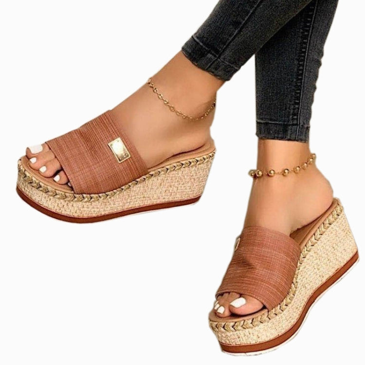 Summer Casual Sandals Women Shoes Hemp Rope Woven Thick Bottom Slope Heel Slippers, Size: 36