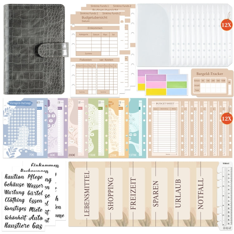 A6 German Loose Leaf Cash Budget Notebook Crocodile Pattern Macaron PU Leather Budget Planner
