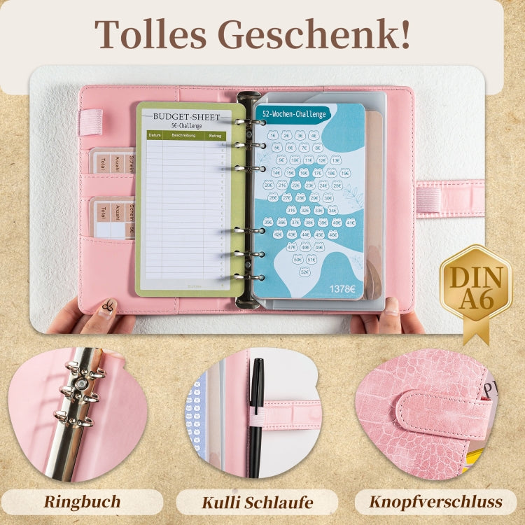 A6 German Loose Leaf Cash Budget Notebook Crocodile Pattern Macaron PU Leather Budget Planner