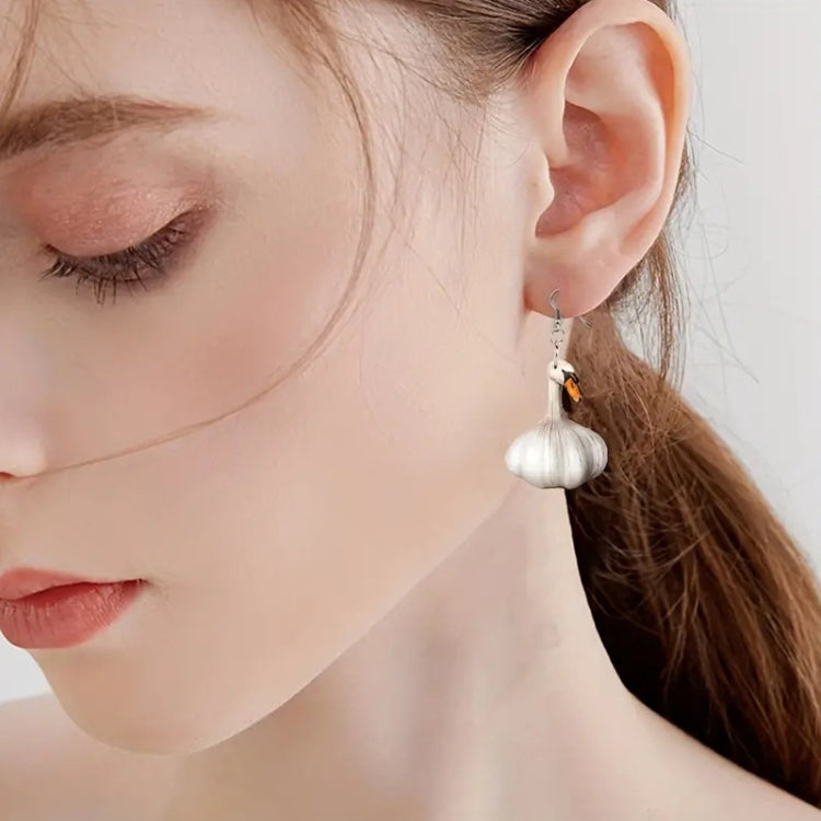 Quirky Garlic Duck Ear Studs Ladies Stylish Holiday Animal Earrings, Style: Single Sided Pattern