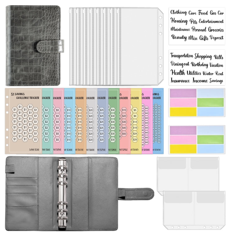 A6 Crocodile Pattern Money Saving Challenge Budget Notebook PU Leather Envelope Binder Budget