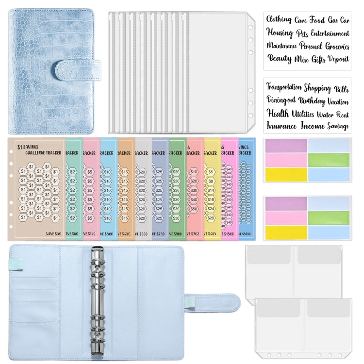 A6 Crocodile Pattern Money Saving Challenge Budget Notebook PU Leather Envelope Binder Budget