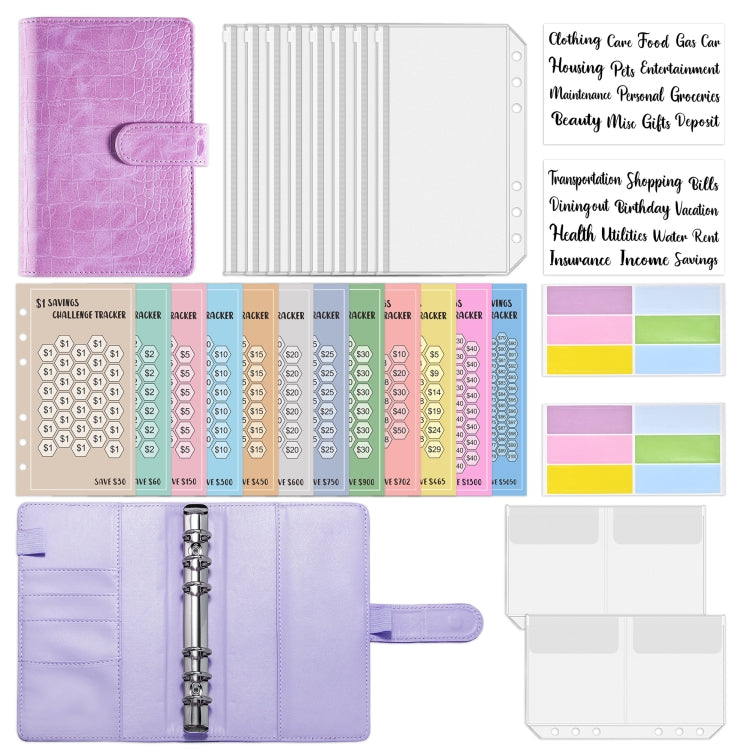 A6 Crocodile Pattern Money Saving Challenge Budget Notebook PU Leather Envelope Binder Budget