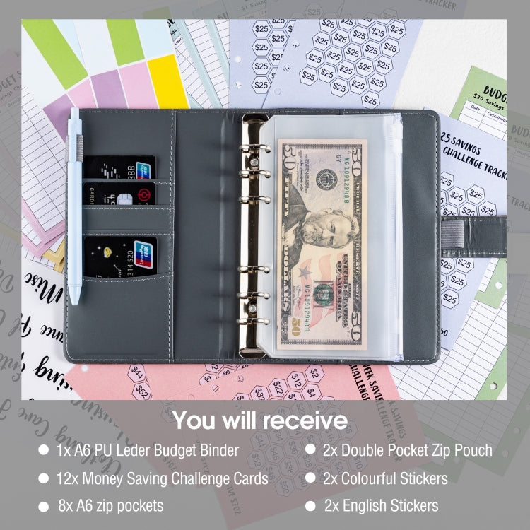 A6 Crocodile Pattern Money Saving Challenge Budget Notebook PU Leather Envelope Binder Budget