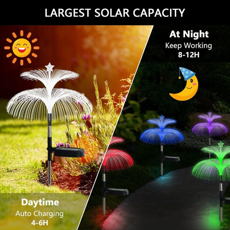 Solar Optical Fiber Jellyfish Lights Outdoor LED Waterproof Garden Decoration Ambiance Light, Style: Stars  - Transparent Tube