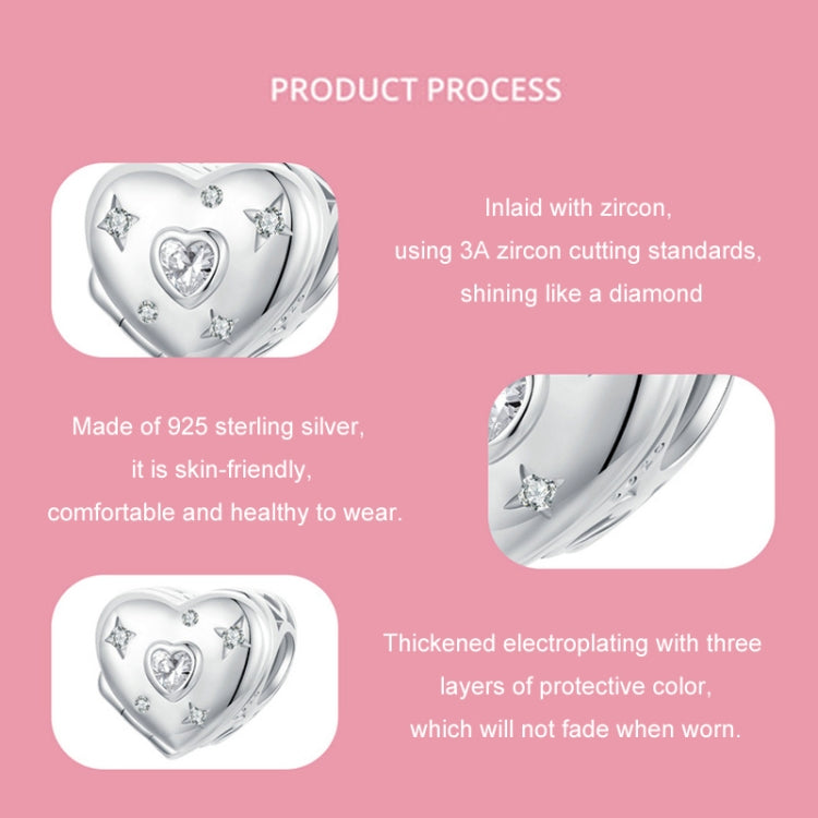 S925 Sterling Silver Platinum-plated Valentine Day Love Opening Closing DIY Beads - BSC973