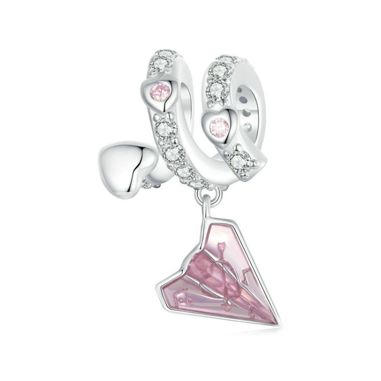 S925 Sterling Silver Platinum Plated Paper Airplane Love Letter Pendant DIY Bead - BSC974