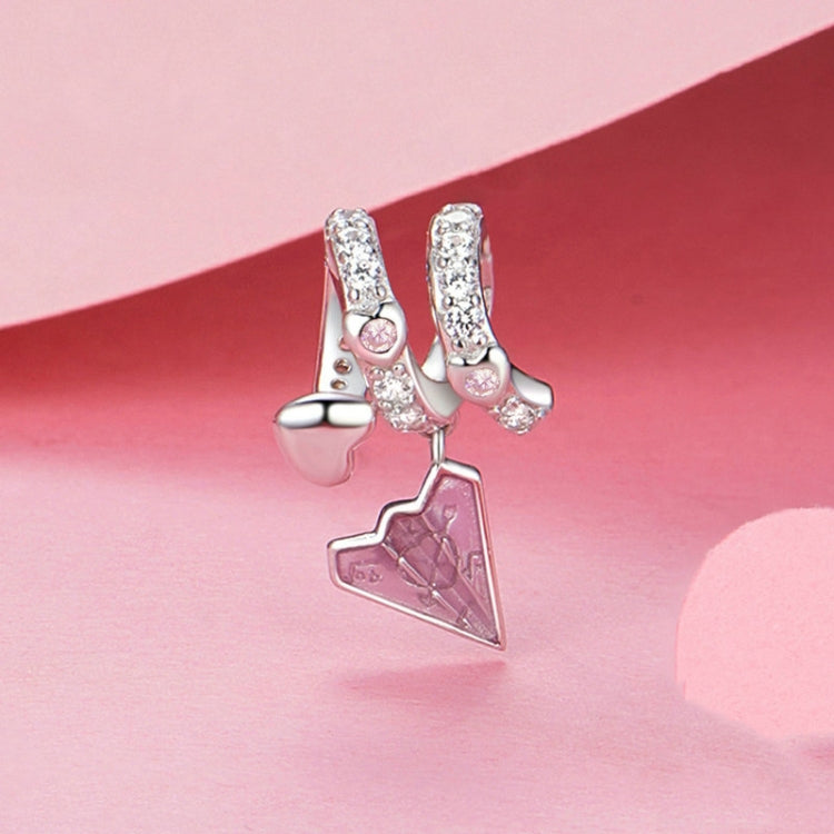 S925 Sterling Silver Platinum Plated Paper Airplane Love Letter Pendant DIY Bead - BSC974