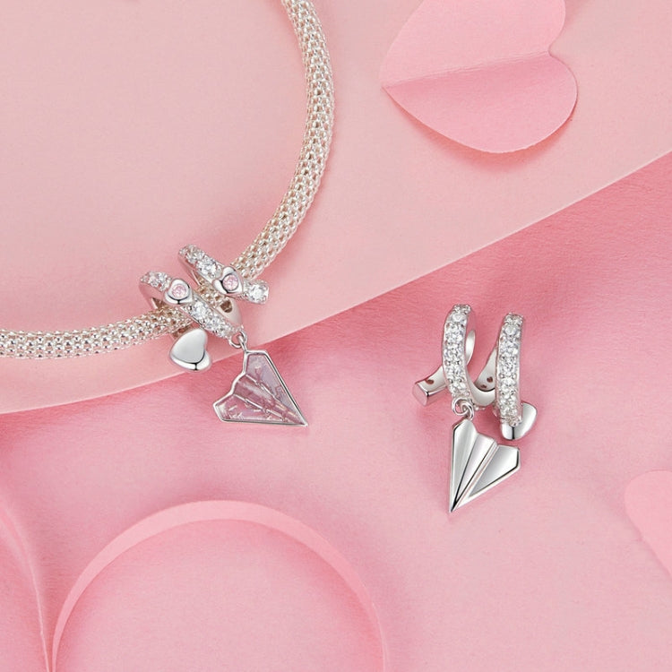 S925 Sterling Silver Platinum Plated Paper Airplane Love Letter Pendant DIY Bead - BSC974