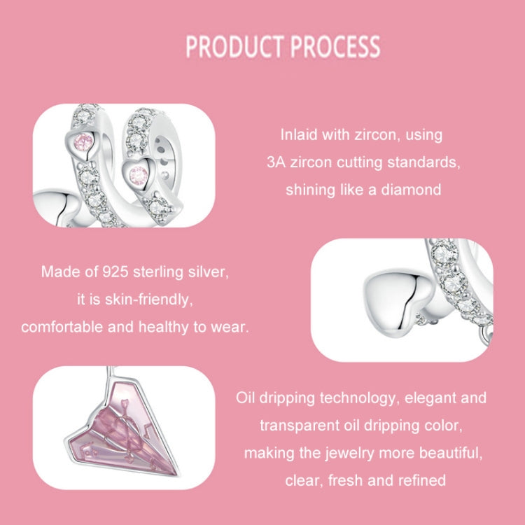 S925 Sterling Silver Platinum Plated Paper Airplane Love Letter Pendant DIY Bead - BSC974