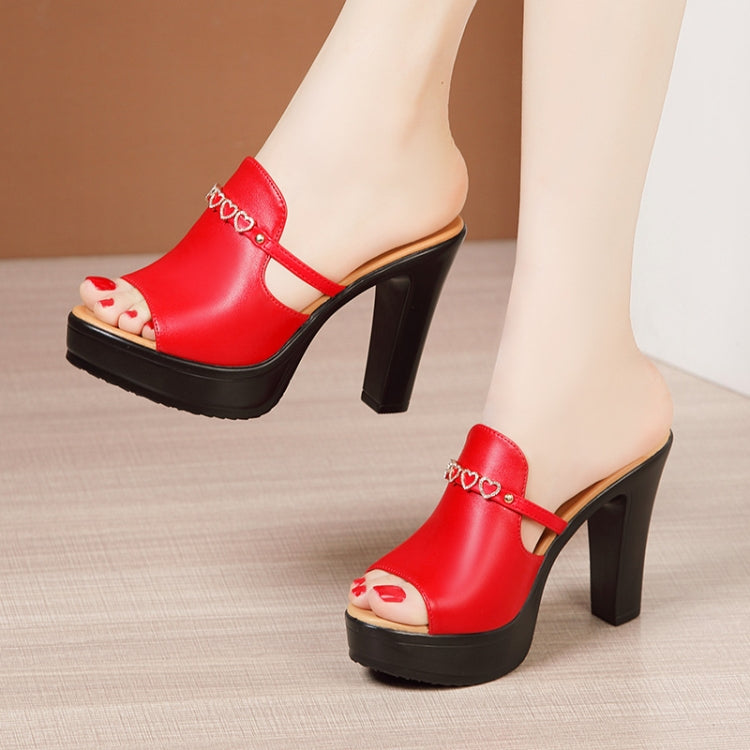 Women Summer Muffin Thick Bottom High Heeled Sandals Chunky Heeled Rhinestone Slippers, Size: 41