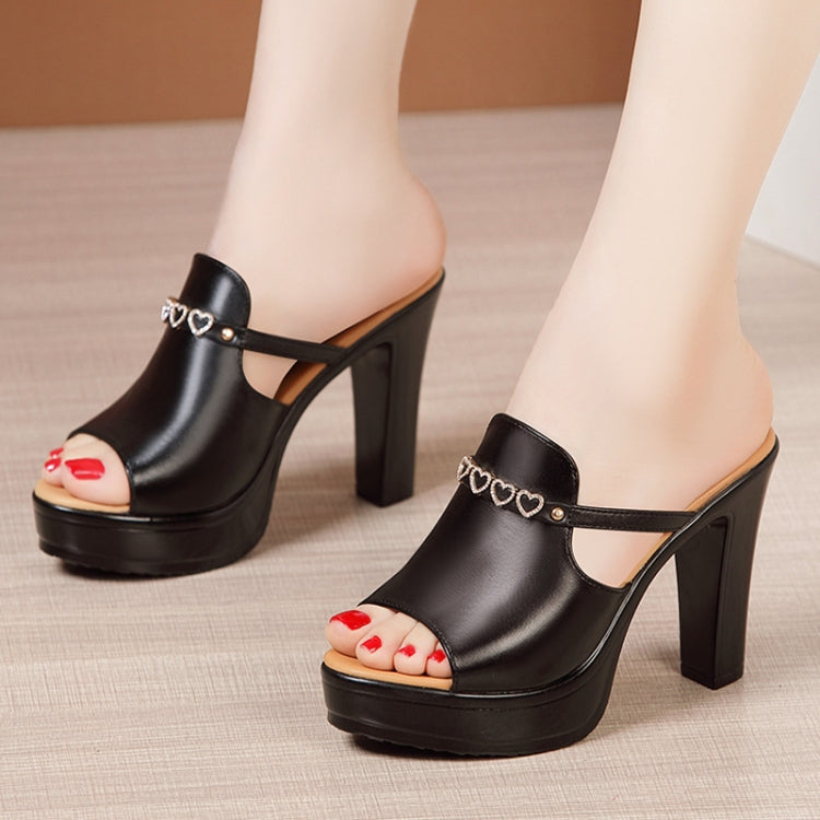 Women Summer Muffin Thick Bottom High Heeled Sandals Chunky Heeled Rhinestone Slippers, Size: 39