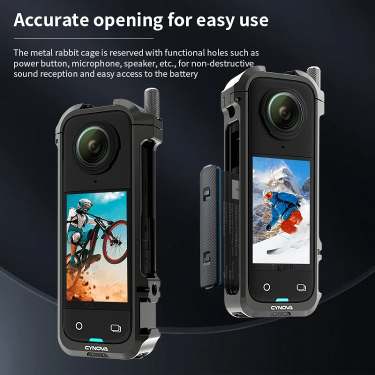 For Insta360 X4 CYNOVA Metal Rabbit Cage + Lens Cover Set Protective Accessories - Black