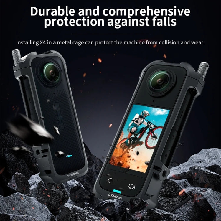 For Insta360 X4 CYNOVA Metal Rabbit Cage + Lens Cover Set Protective Accessories - Black