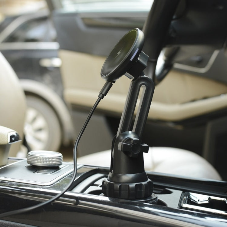 Car Water Cup Holder MagSafe Wireless Charging Bracket - Black