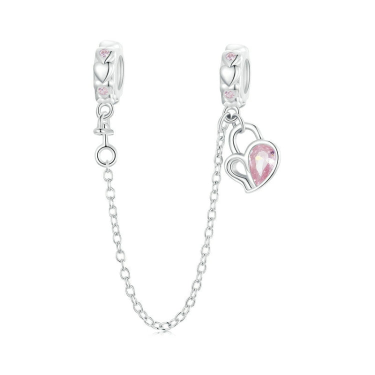 S925 Sterling Silver Valentine Heart Lock Silicone Safety Chain DIY Beading - BSC975