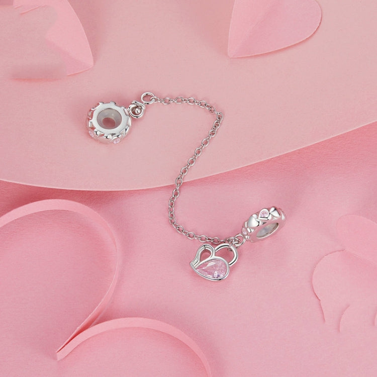 S925 Sterling Silver Valentine Heart Lock Silicone Safety Chain DIY Beading - BSC975