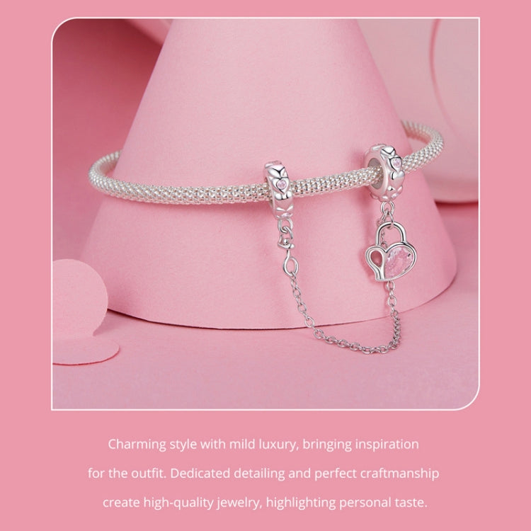 S925 Sterling Silver Valentine Heart Lock Silicone Safety Chain DIY Beading - BSC975