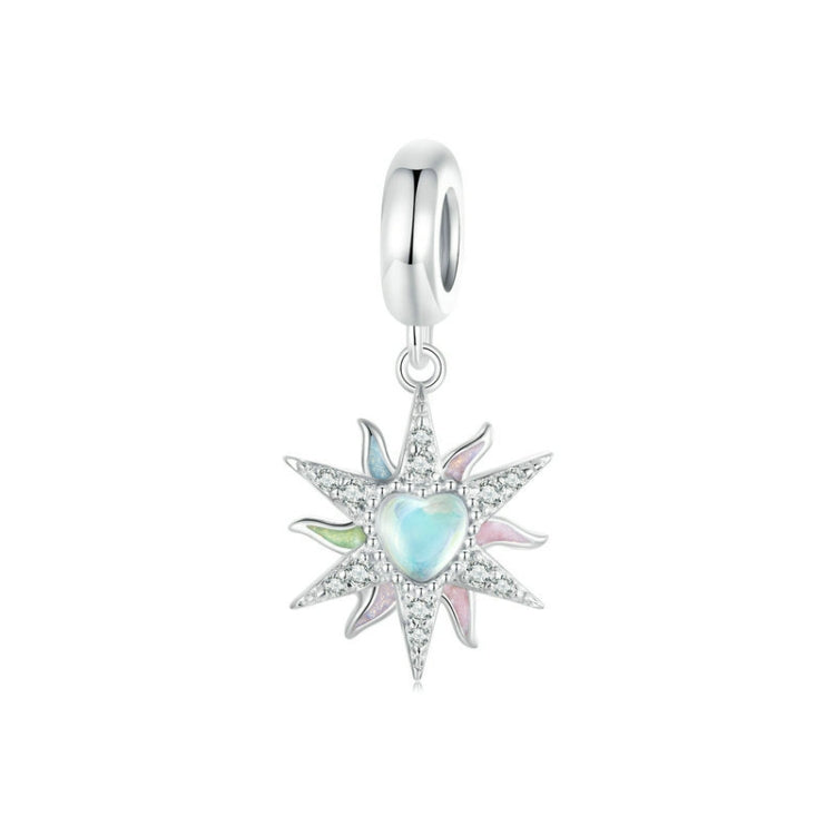 S925 Sterling Silver Platinum Plated Colorful Sunshine Sun DIY Pendant Beads - BSC976