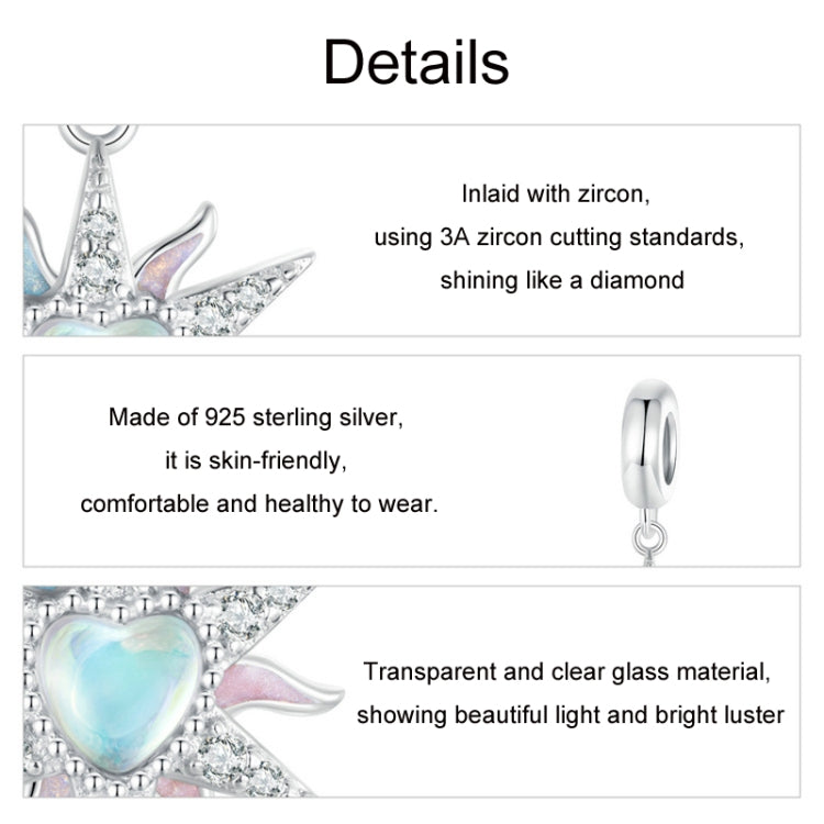 S925 Sterling Silver Platinum Plated Colorful Sunshine Sun DIY Pendant Beads - BSC976