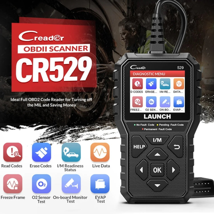 Launch Creader CR529 OBD2 Car Engine Fault Tester Code Scanner - Black