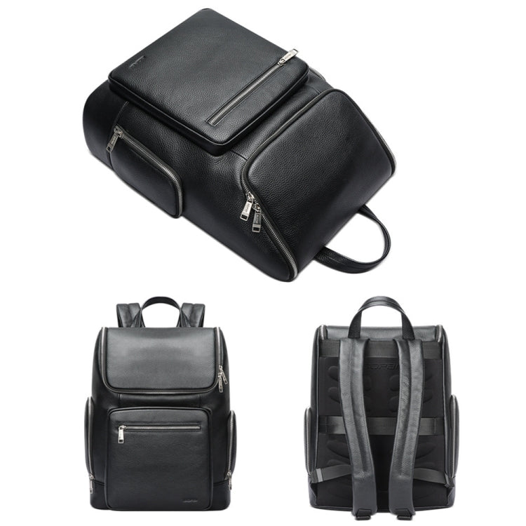 Bopai 61-122431 Large-capacity First-layer Cowhide Business Waterproof Laptop Backpack - Black