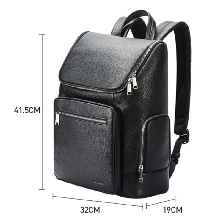 Bopai 61-122431 Large-capacity First-layer Cowhide Business Waterproof Laptop Backpack - Black