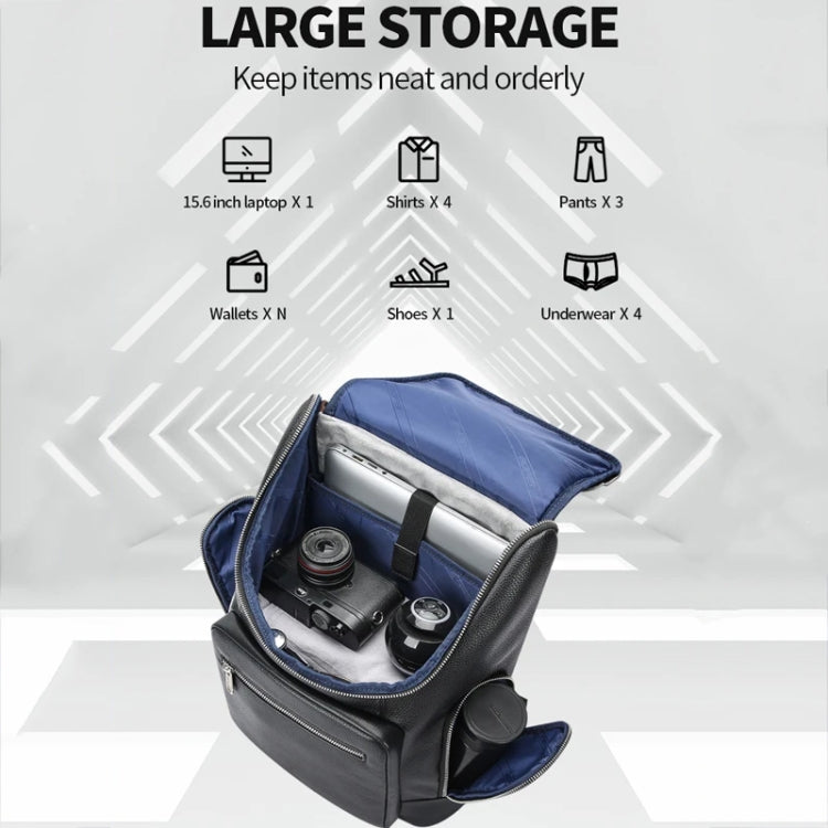 Bopai 61-122431 Large-capacity First-layer Cowhide Business Waterproof Laptop Backpack - Black