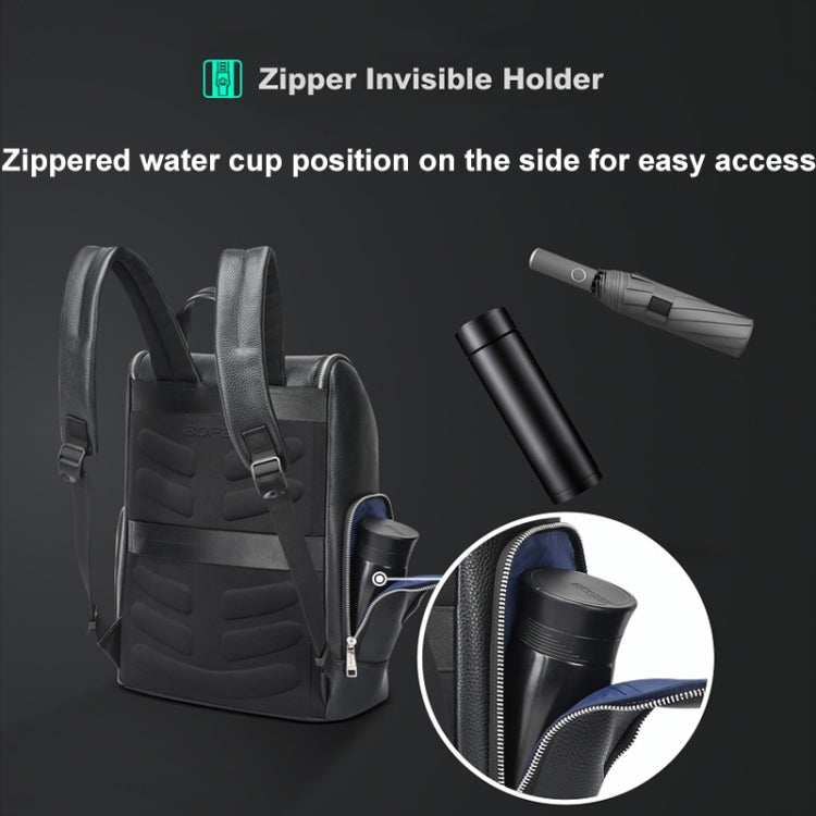 Bopai 61-122431 Large-capacity First-layer Cowhide Business Waterproof Laptop Backpack - Black